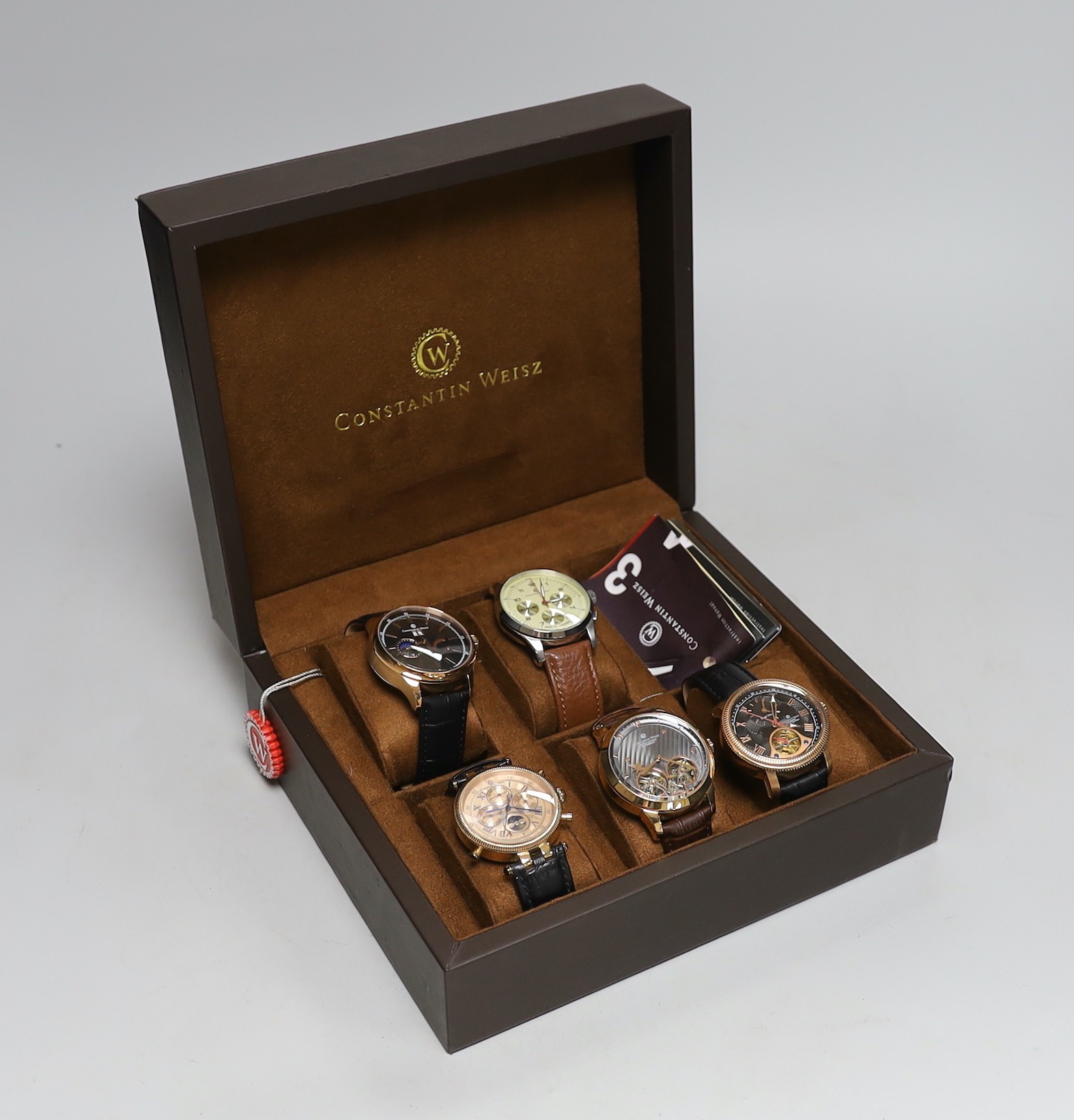 Five gentleman's assorted modern steel or gilt metal Constantin Weisz wrist watches including Limited Edition and Dual Time.